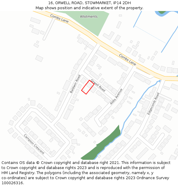 16, ORWELL ROAD, STOWMARKET, IP14 2DH: Location map and indicative extent of plot