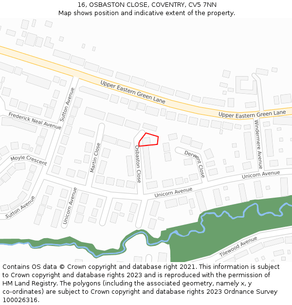 16, OSBASTON CLOSE, COVENTRY, CV5 7NN: Location map and indicative extent of plot