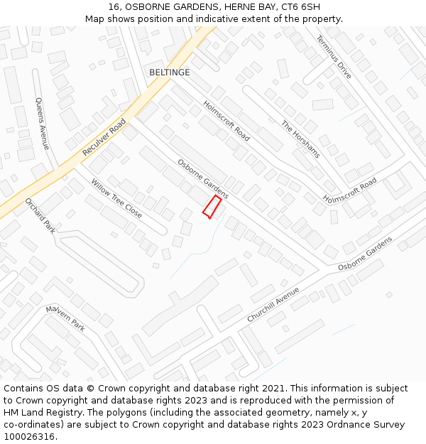 16, OSBORNE GARDENS, HERNE BAY, CT6 6SH: Location map and indicative extent of plot