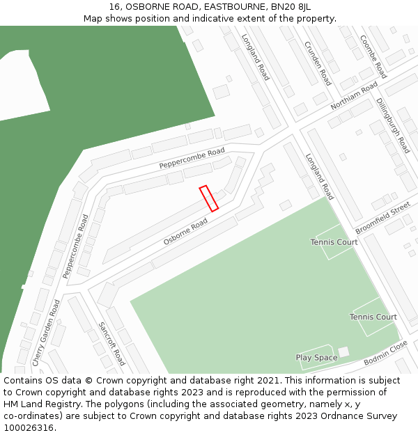 16, OSBORNE ROAD, EASTBOURNE, BN20 8JL: Location map and indicative extent of plot