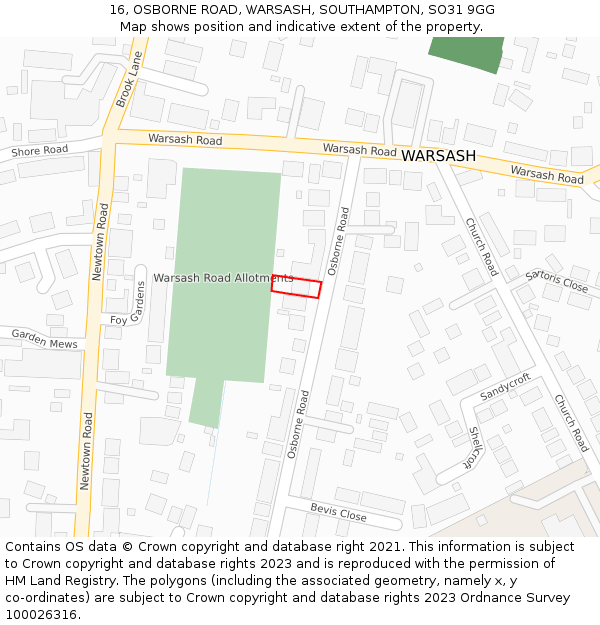 16, OSBORNE ROAD, WARSASH, SOUTHAMPTON, SO31 9GG: Location map and indicative extent of plot