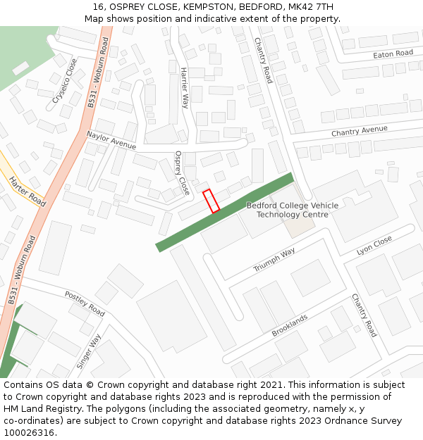 16, OSPREY CLOSE, KEMPSTON, BEDFORD, MK42 7TH: Location map and indicative extent of plot