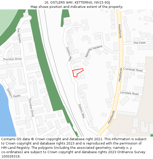 16, OSTLERS WAY, KETTERING, NN15 6GJ: Location map and indicative extent of plot