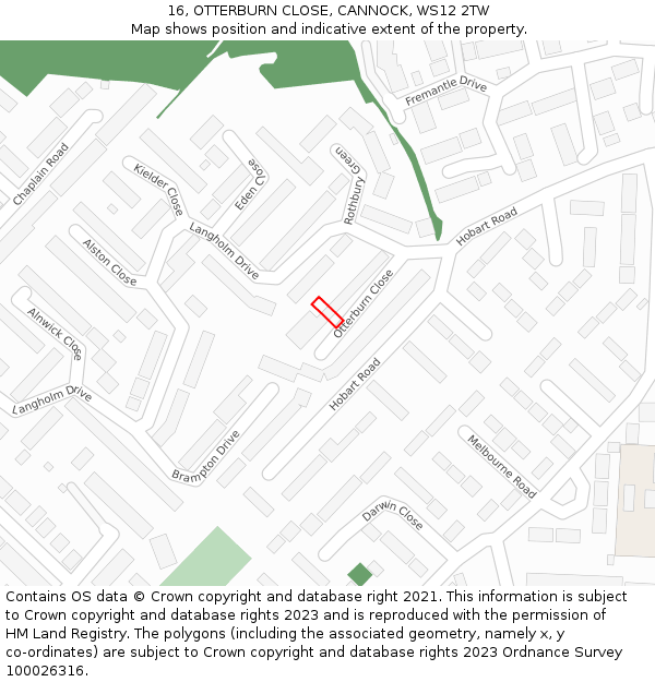 16, OTTERBURN CLOSE, CANNOCK, WS12 2TW: Location map and indicative extent of plot