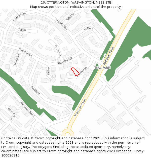 16, OTTERINGTON, WASHINGTON, NE38 8TE: Location map and indicative extent of plot