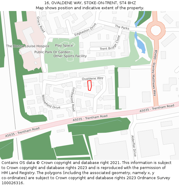 16, OVALDENE WAY, STOKE-ON-TRENT, ST4 8HZ: Location map and indicative extent of plot