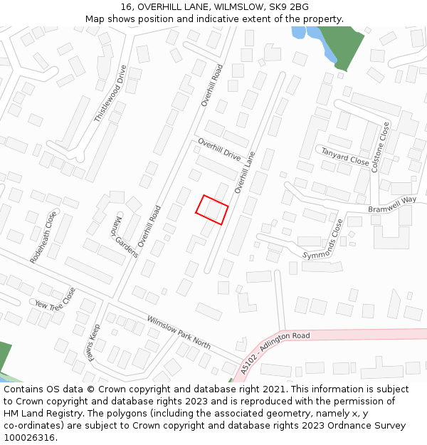 16, OVERHILL LANE, WILMSLOW, SK9 2BG: Location map and indicative extent of plot