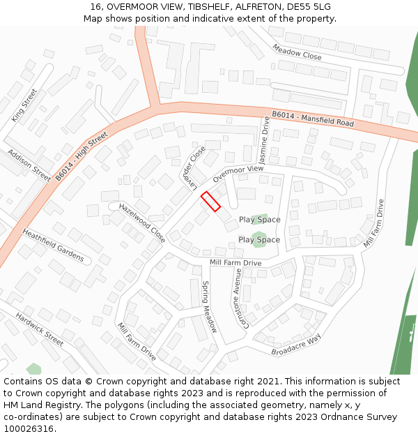 16, OVERMOOR VIEW, TIBSHELF, ALFRETON, DE55 5LG: Location map and indicative extent of plot