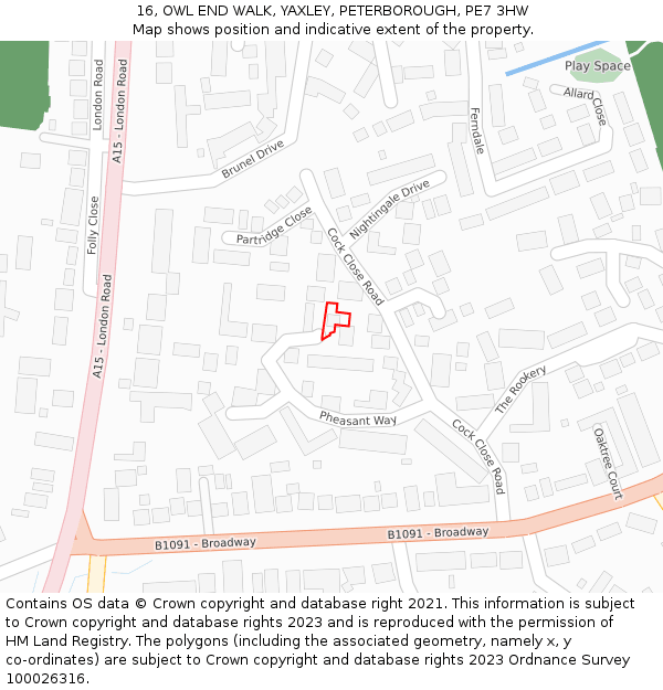 16, OWL END WALK, YAXLEY, PETERBOROUGH, PE7 3HW: Location map and indicative extent of plot