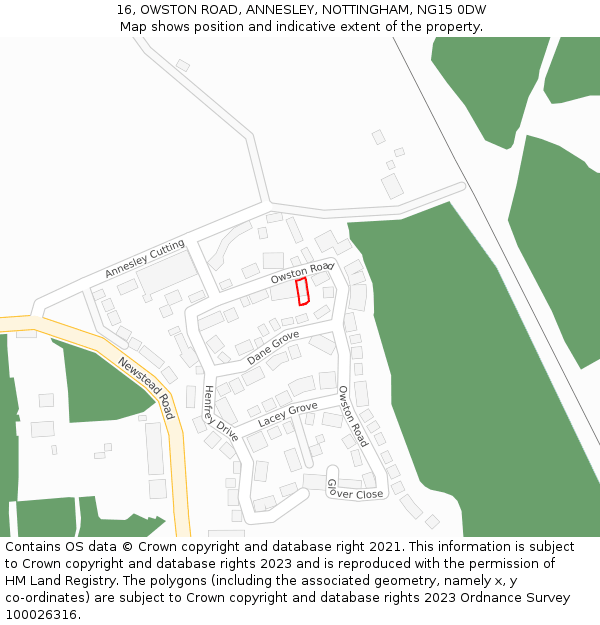 16, OWSTON ROAD, ANNESLEY, NOTTINGHAM, NG15 0DW: Location map and indicative extent of plot