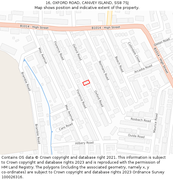 16, OXFORD ROAD, CANVEY ISLAND, SS8 7SJ: Location map and indicative extent of plot