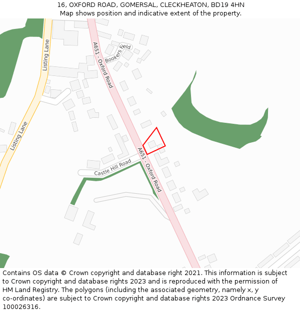 16, OXFORD ROAD, GOMERSAL, CLECKHEATON, BD19 4HN: Location map and indicative extent of plot