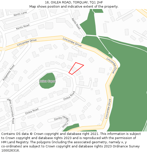 16, OXLEA ROAD, TORQUAY, TQ1 2HF: Location map and indicative extent of plot