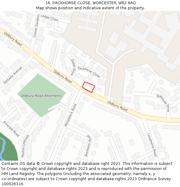 16, PACKHORSE CLOSE, WORCESTER, WR2 6AG: Location map and indicative extent of plot