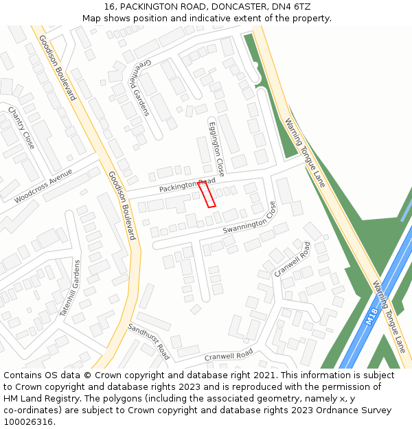 16, PACKINGTON ROAD, DONCASTER, DN4 6TZ: Location map and indicative extent of plot