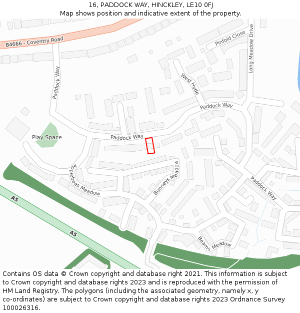 16, PADDOCK WAY, HINCKLEY, LE10 0FJ: Location map and indicative extent of plot