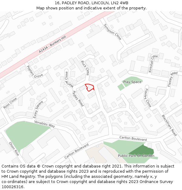 16, PADLEY ROAD, LINCOLN, LN2 4WB: Location map and indicative extent of plot