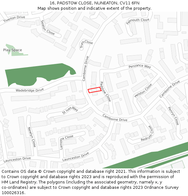16, PADSTOW CLOSE, NUNEATON, CV11 6FN: Location map and indicative extent of plot