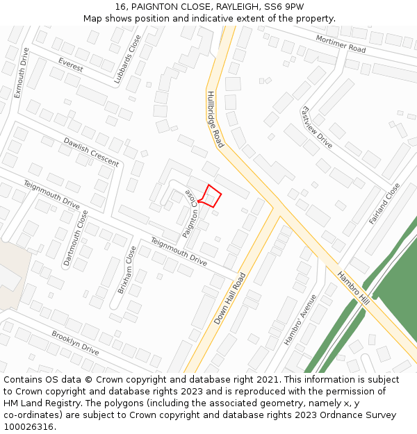 16, PAIGNTON CLOSE, RAYLEIGH, SS6 9PW: Location map and indicative extent of plot