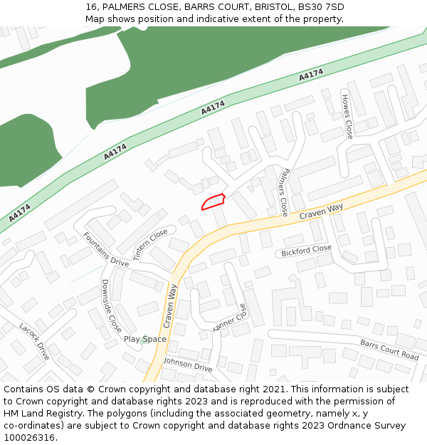 16, PALMERS CLOSE, BARRS COURT, BRISTOL, BS30 7SD: Location map and indicative extent of plot