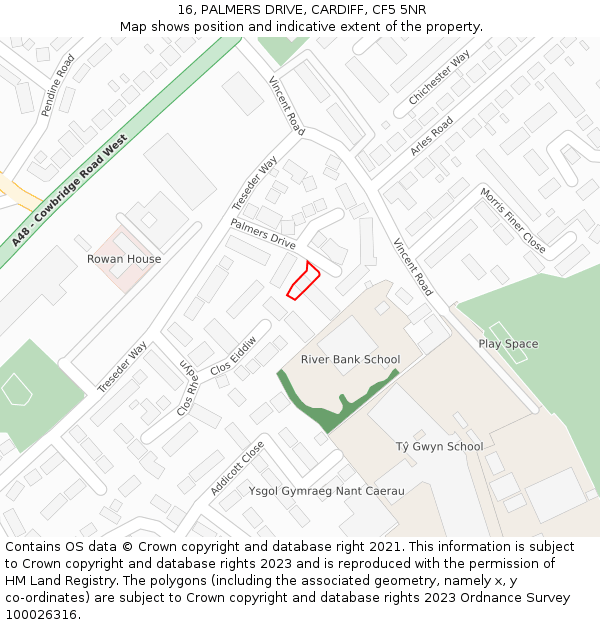 16, PALMERS DRIVE, CARDIFF, CF5 5NR: Location map and indicative extent of plot