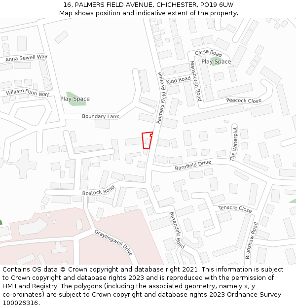 16, PALMERS FIELD AVENUE, CHICHESTER, PO19 6UW: Location map and indicative extent of plot
