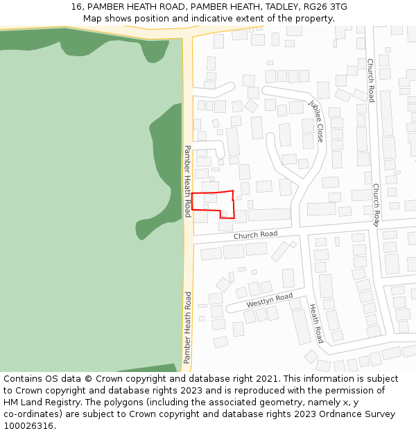 16, PAMBER HEATH ROAD, PAMBER HEATH, TADLEY, RG26 3TG: Location map and indicative extent of plot