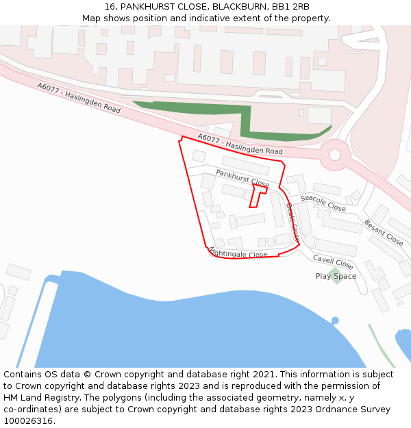 16, PANKHURST CLOSE, BLACKBURN, BB1 2RB: Location map and indicative extent of plot