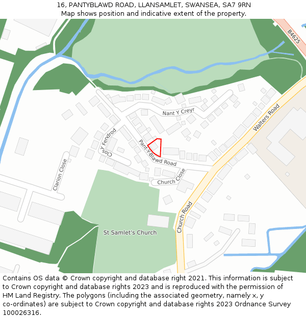 16, PANTYBLAWD ROAD, LLANSAMLET, SWANSEA, SA7 9RN: Location map and indicative extent of plot