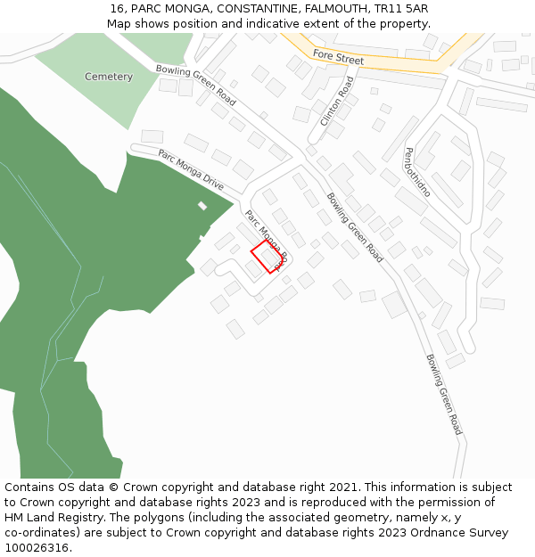 16, PARC MONGA, CONSTANTINE, FALMOUTH, TR11 5AR: Location map and indicative extent of plot