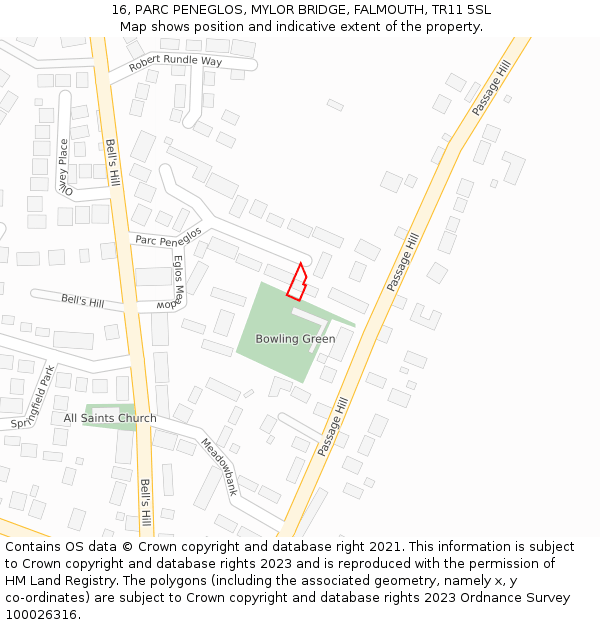 16, PARC PENEGLOS, MYLOR BRIDGE, FALMOUTH, TR11 5SL: Location map and indicative extent of plot