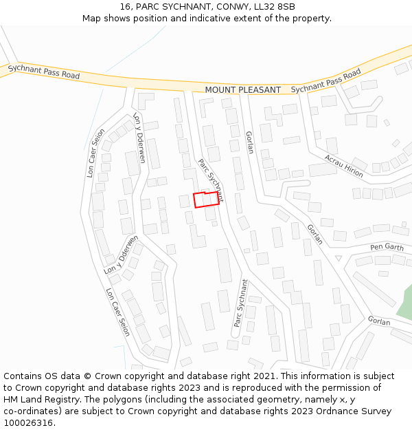 16, PARC SYCHNANT, CONWY, LL32 8SB: Location map and indicative extent of plot