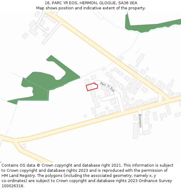 16, PARC YR EOS, HERMON, GLOGUE, SA36 0EA: Location map and indicative extent of plot