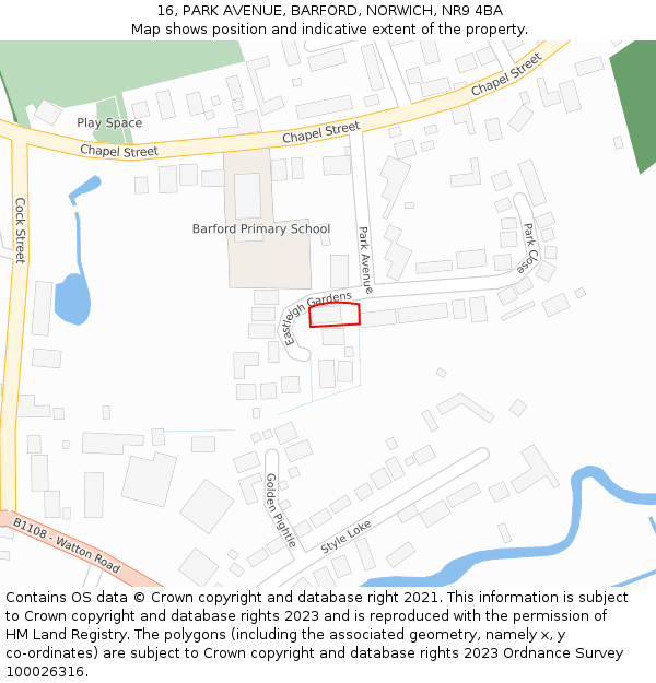 16, PARK AVENUE, BARFORD, NORWICH, NR9 4BA: Location map and indicative extent of plot