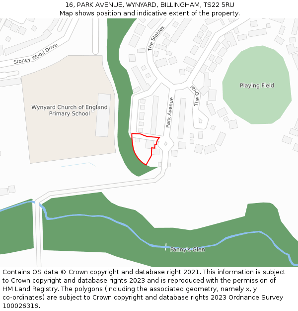 16, PARK AVENUE, WYNYARD, BILLINGHAM, TS22 5RU: Location map and indicative extent of plot