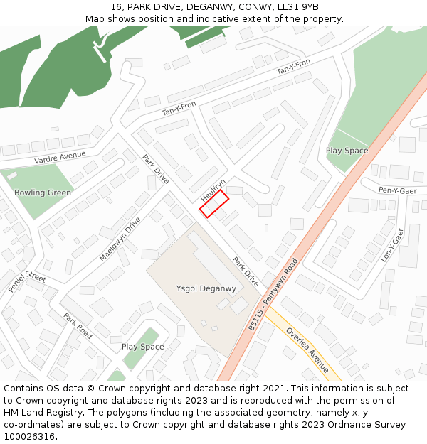 16, PARK DRIVE, DEGANWY, CONWY, LL31 9YB: Location map and indicative extent of plot