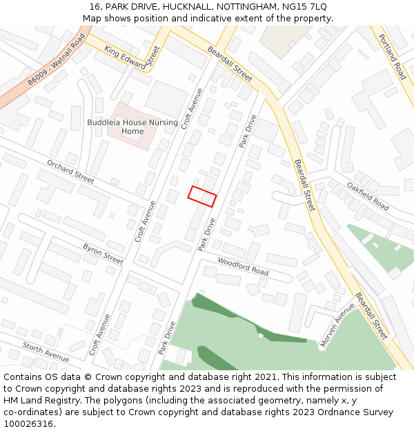 16, PARK DRIVE, HUCKNALL, NOTTINGHAM, NG15 7LQ: Location map and indicative extent of plot