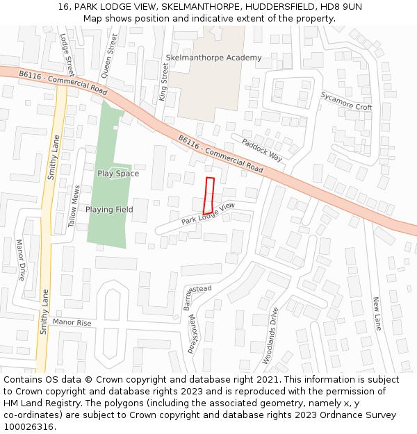 16, PARK LODGE VIEW, SKELMANTHORPE, HUDDERSFIELD, HD8 9UN: Location map and indicative extent of plot