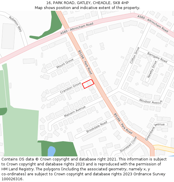 16, PARK ROAD, GATLEY, CHEADLE, SK8 4HP: Location map and indicative extent of plot