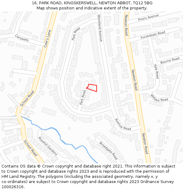 16, PARK ROAD, KINGSKERSWELL, NEWTON ABBOT, TQ12 5BG: Location map and indicative extent of plot