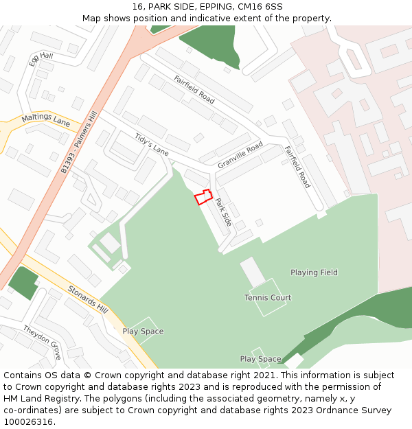 16, PARK SIDE, EPPING, CM16 6SS: Location map and indicative extent of plot