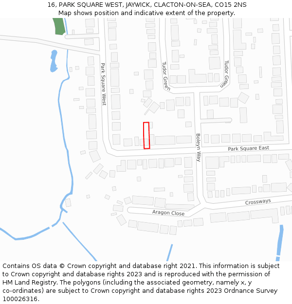 16, PARK SQUARE WEST, JAYWICK, CLACTON-ON-SEA, CO15 2NS: Location map and indicative extent of plot