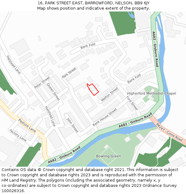 16, PARK STREET EAST, BARROWFORD, NELSON, BB9 6JY: Location map and indicative extent of plot