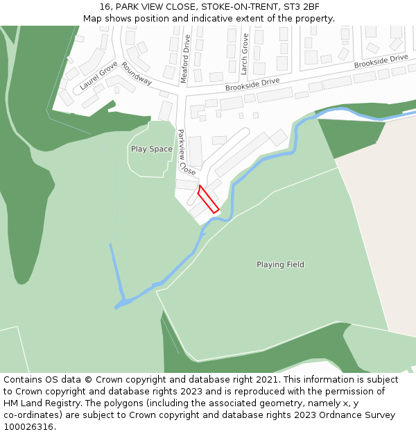 16, PARK VIEW CLOSE, STOKE-ON-TRENT, ST3 2BF: Location map and indicative extent of plot