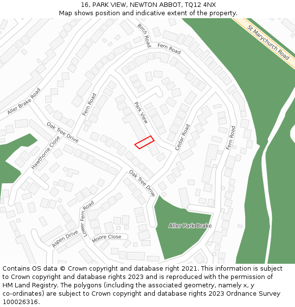 16, PARK VIEW, NEWTON ABBOT, TQ12 4NX: Location map and indicative extent of plot