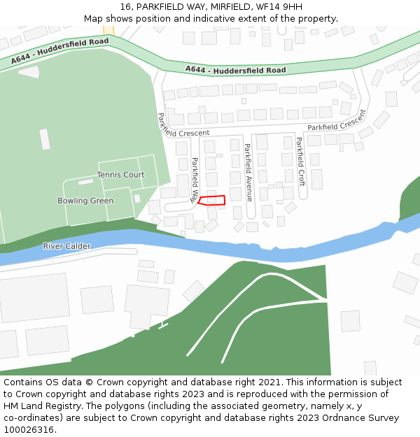16, PARKFIELD WAY, MIRFIELD, WF14 9HH: Location map and indicative extent of plot