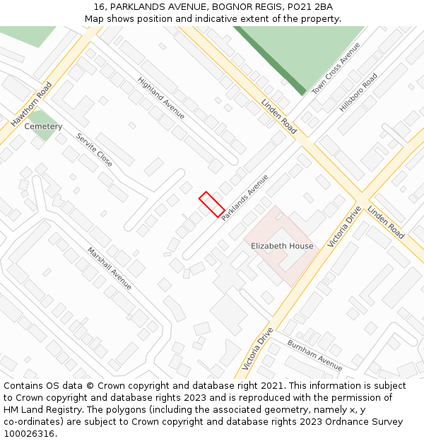 16, PARKLANDS AVENUE, BOGNOR REGIS, PO21 2BA: Location map and indicative extent of plot