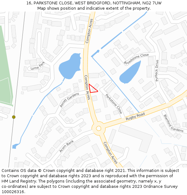 16, PARKSTONE CLOSE, WEST BRIDGFORD, NOTTINGHAM, NG2 7UW: Location map and indicative extent of plot