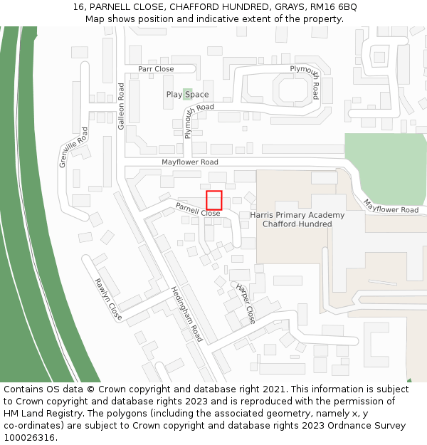 16, PARNELL CLOSE, CHAFFORD HUNDRED, GRAYS, RM16 6BQ: Location map and indicative extent of plot