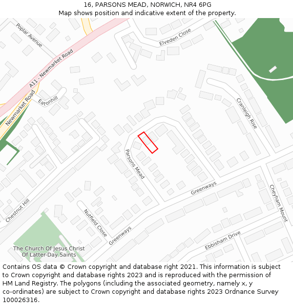 16, PARSONS MEAD, NORWICH, NR4 6PG: Location map and indicative extent of plot